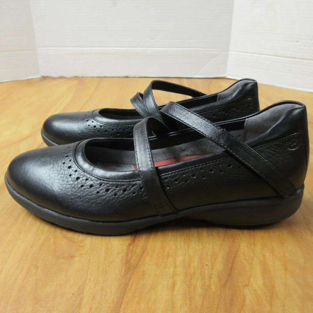 ARAVON Jodi Mary Jane Double Strap Shoes VIBRAM 7 Narrow Black Leather WEJ02BB